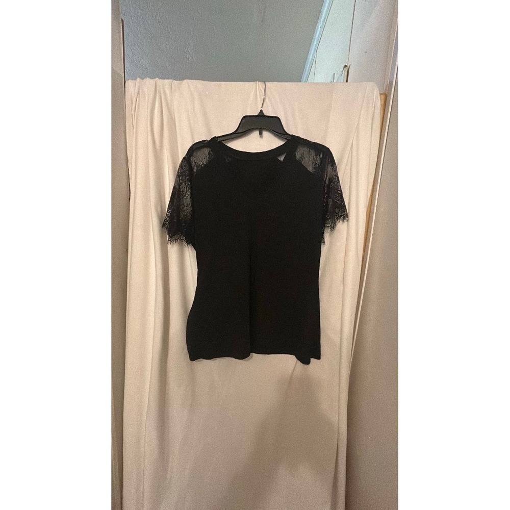 Black Lace Sleeve V-Neck Top